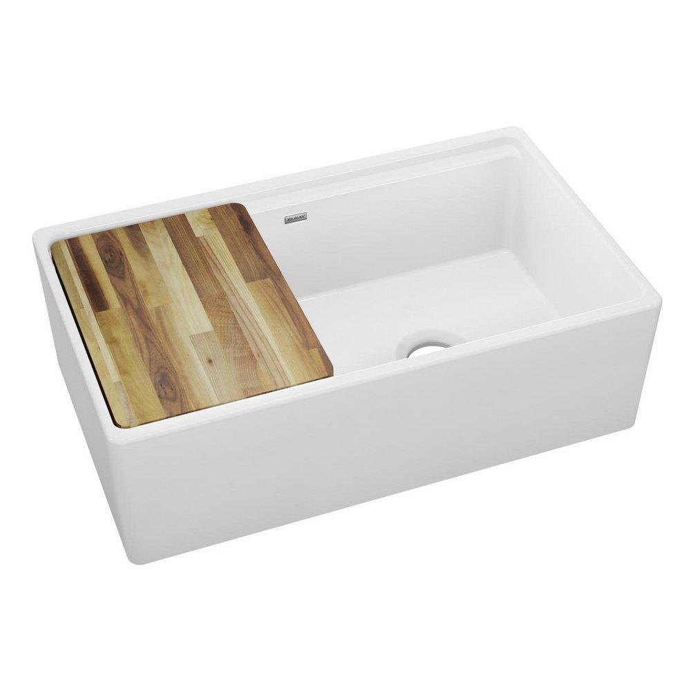 Elkay White 33 x 20 in. Fireclay Double Bowl Farmhouse Kitchen Sink 