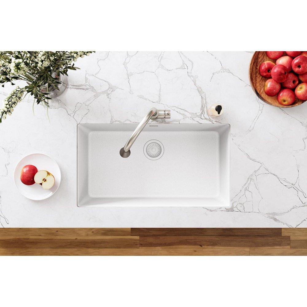 Elkay White Plastic Disposer Flange with Basket Strainer and Stopper 