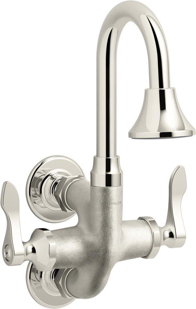 KOHLER Vibrant&reg; Brushed Nickel Two Handle Lever Wall Mount Service Faucet 