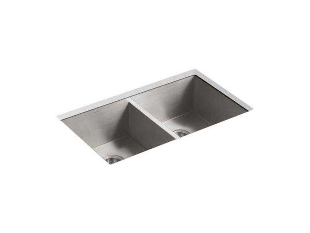 KOHLER Stainless Steel 33 x 22 in. Stainless Steel Double Bowl Dual Mount Kitchen Sink with Sound Dampening 