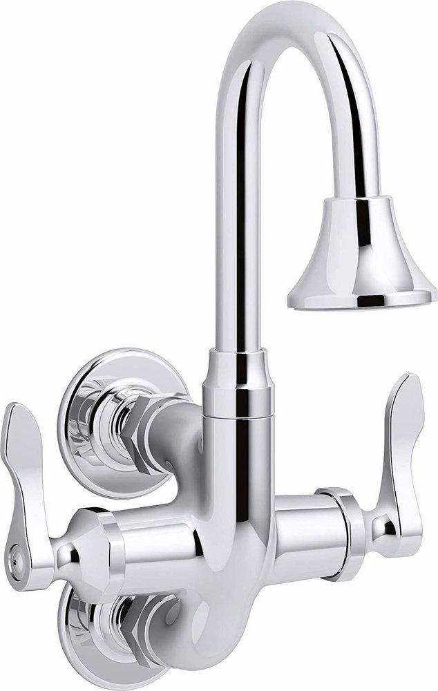 KOHLER Polished Chrome 1.2 gpm 2 Hole Deck Mount Institutional Sink Faucet with Double Wristblade Handle 