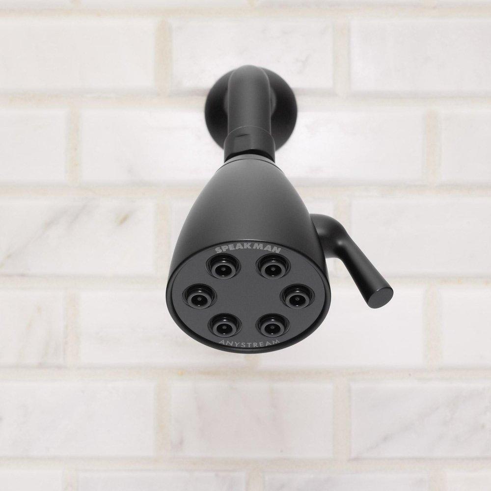 Speakman Matte Black Multi Function Flood, Full and Rain Showerhead 