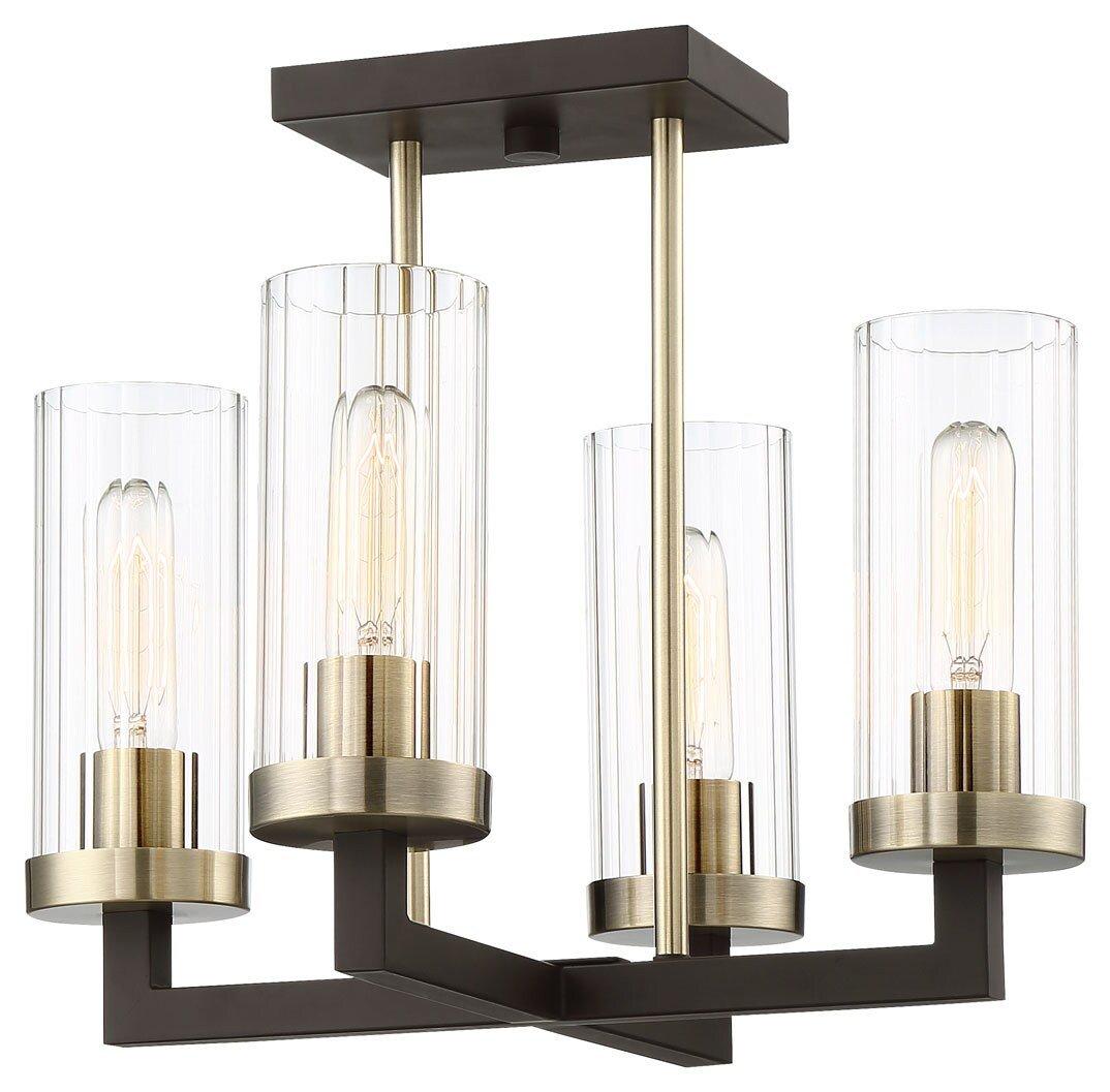 Minka Lavery Aged Kinston Bronze 60W 4-Light Medium E-26 16 in. Semi-Flush Ceiling Fixture with Glass Shades 