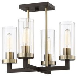 60W 4-Light Medium E-26 16 in. Semi-Flush Ceiling Fixture with Glass Shades in Aged Kinston Bronze with Brushed Brass