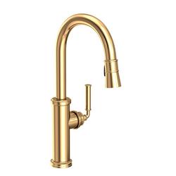 Single Handle Pull Down Kitchen Faucet in Uncoated Polished Brass - Living