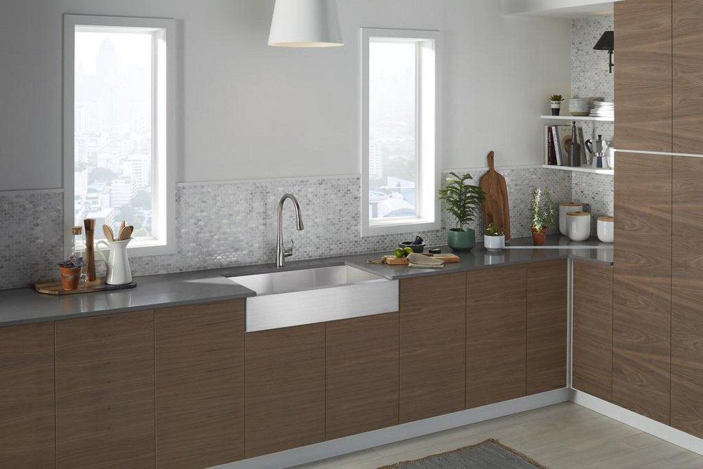 Sterling Satin Stainless Steel 34 x 19-3/4 in. No-Hole Stainless Steel Single Bowl Apron Front and Undermount Kitchen Sink 