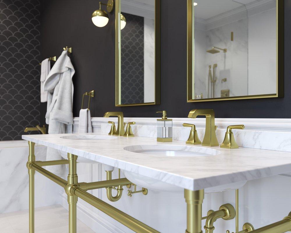 Pfister Brushed Gold Two Handle Widespread Bathroom Sink Faucet 