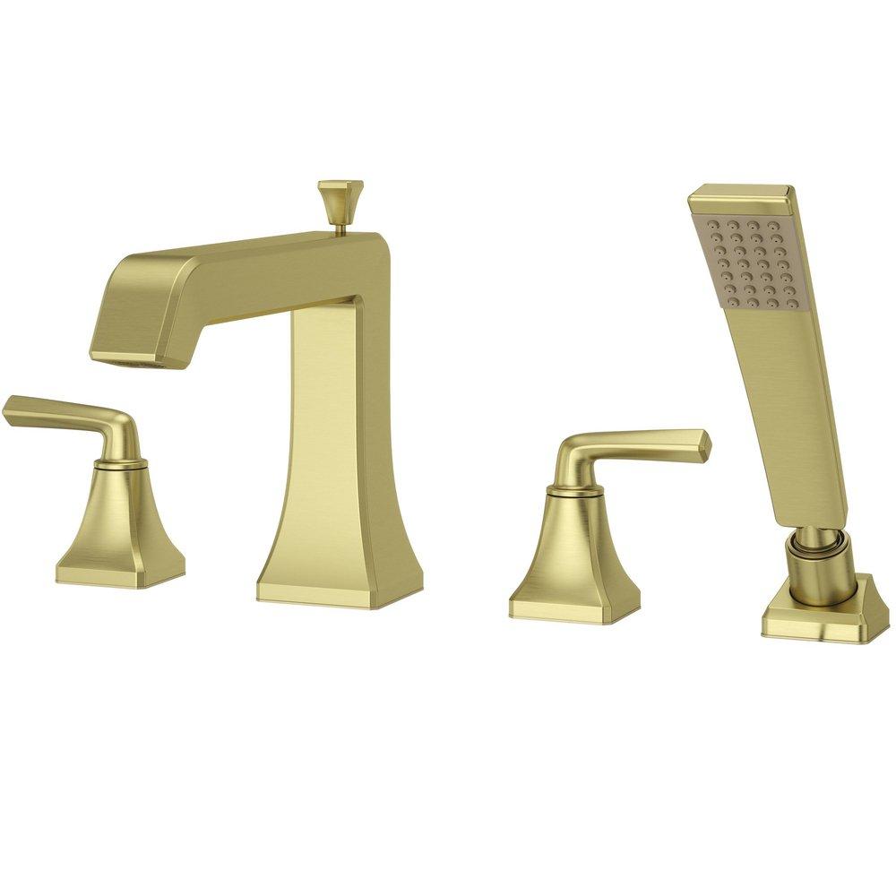 Pfister Brushed Gold 1.8 gpm 4-Hole Deck Mount Roman Tub Faucet Trim with Double Lever Handle and Handshower 