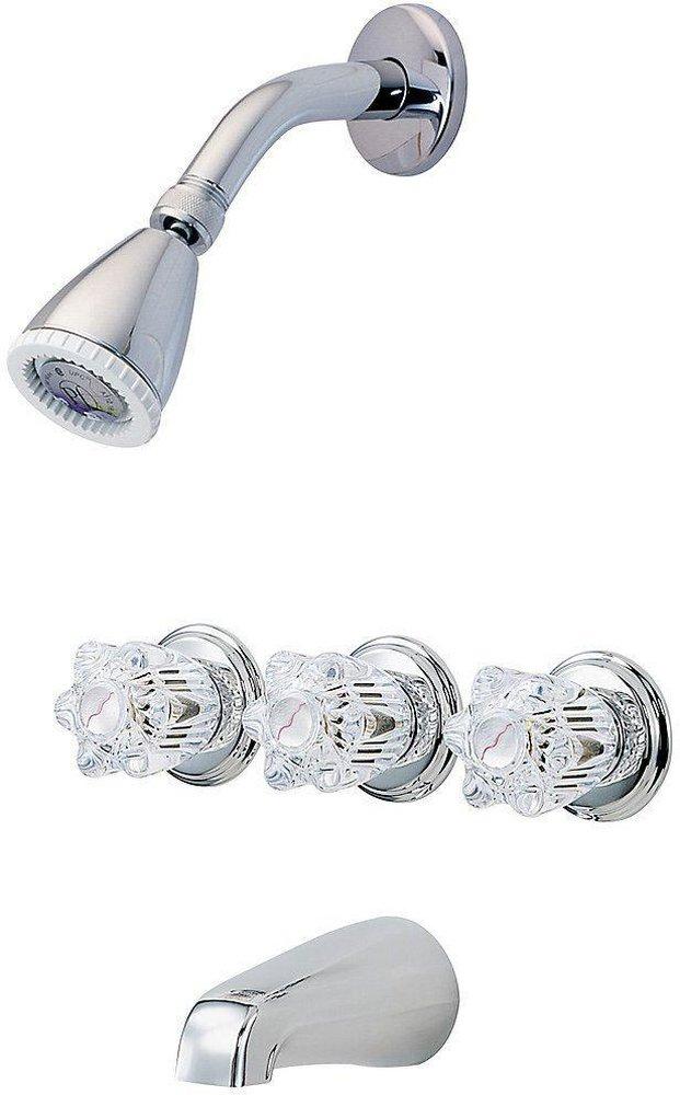 Pfister Polished Chrome Three Handle Multi Function Bathtub & Shower Faucet 