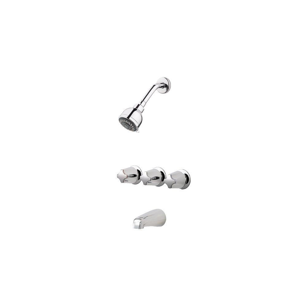 Pfister Polished Chrome Three Handle Multi Function Bathtub & Shower Faucet 