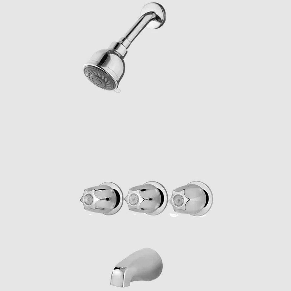 Pfister Polished Chrome Three Handle Multi Function Bathtub & Shower Faucet 