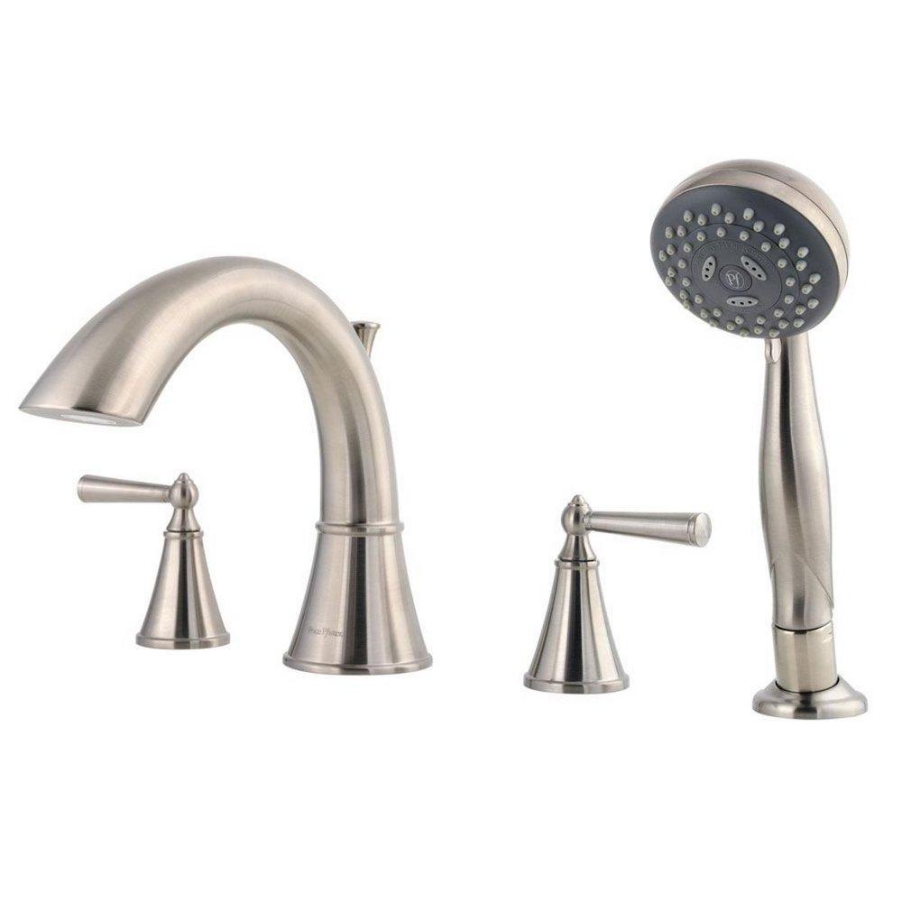 Pfister Brushed Nickel 1.8 gpm 4 Hole Deck Mount Roman Tub Faucet with Double Lever Handle 
