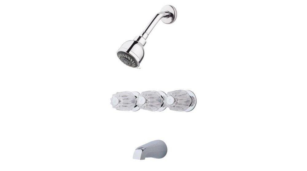 Pfister Polished Chrome Three Handle Multi Function Bathtub & Shower Faucet 