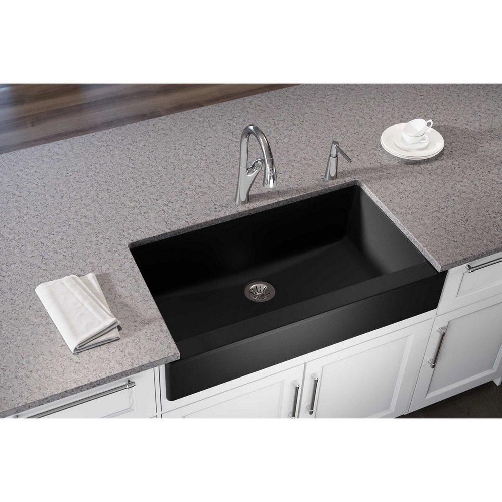Elkay Caviar 35-7/8 x 19 in. No Hole Composite Single Bowl Undermount Kitchen Sink 