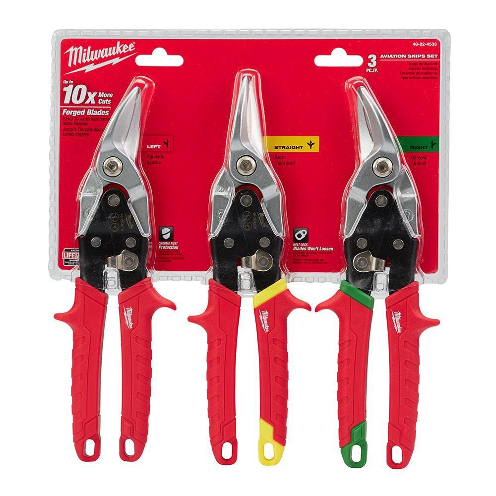 Milwaukee&reg; Black 18 ga Cold Rolled Steel and 22 ga Stainless Steel Snip Set (3-Piece) 