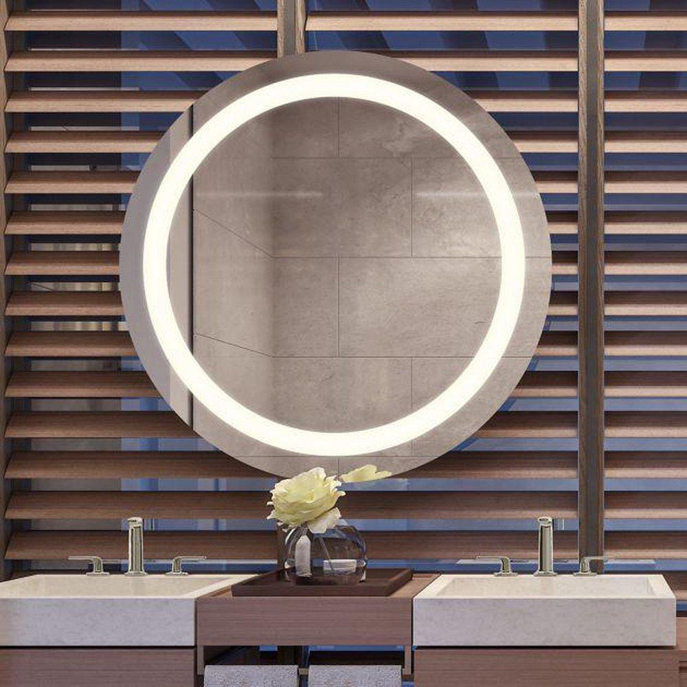 Robern Warm White 40 in. Anodized Aluminum Frameless Round Mirror with Light Inset 