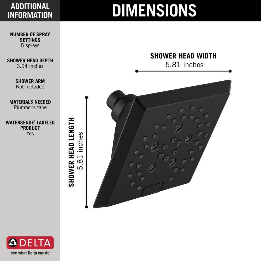 Delta Faucet Matte Black Multi Function Full Body, Full Spray with Massage, H2Okinetic&reg; PowerDrench&trade; Spray, Massage and Pause Showerhead 