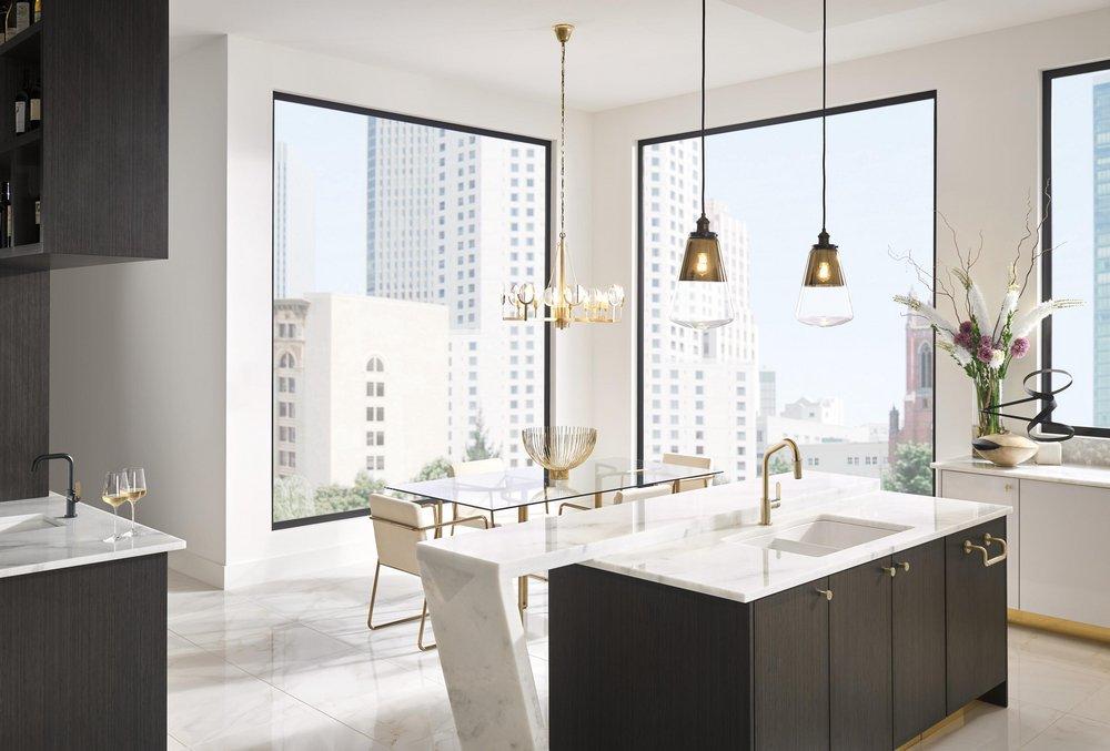 Brizo Matte Black/Luxe Gold Single Handle Lever Bar Faucet 