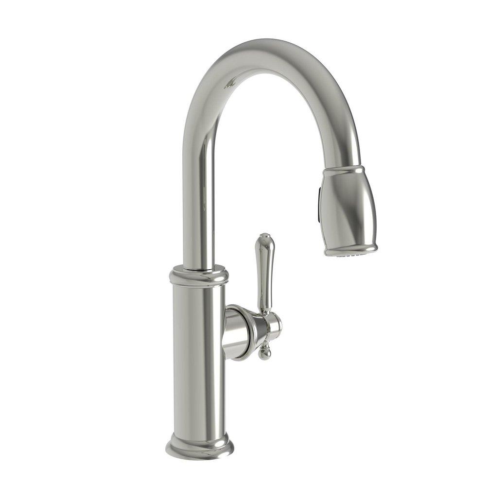 Newport Brass Polished Nickel - Natural 1.8 gpm 1 Hole Deck Mount Prep or Bar Faucet with Single Lever Handle and Pull Down Spout 
