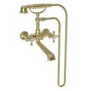Three Handle Wall Mount Tub Filler with Handshower in Uncoated Polished Brass