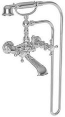 Two Handle Wall Mount Tub Filler with Handshower in Antique Brass