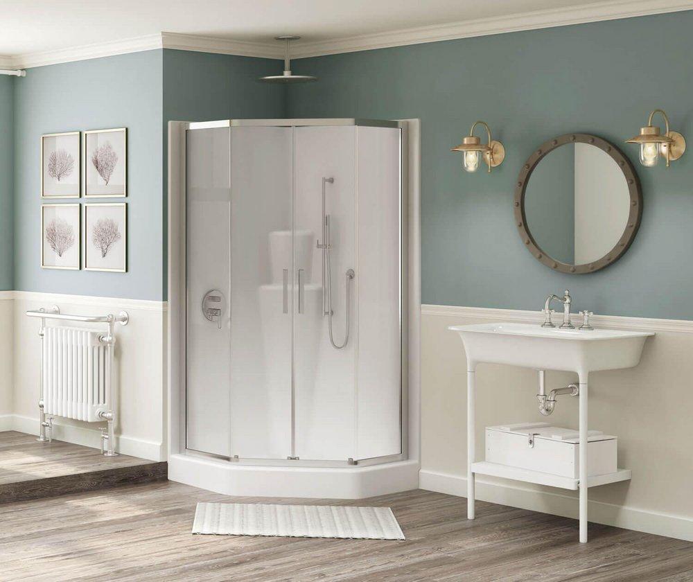 Maax US Polished Chrome 38 x 71-1/2 in. Sliding Crystal Clear Glass Neo Angle Shower Door 