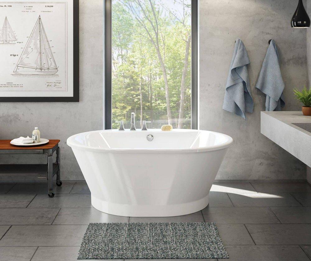 Maax US White 59-1/2 x 41-1/2 in. Soaker Freestanding Bathtub with Center Drain 