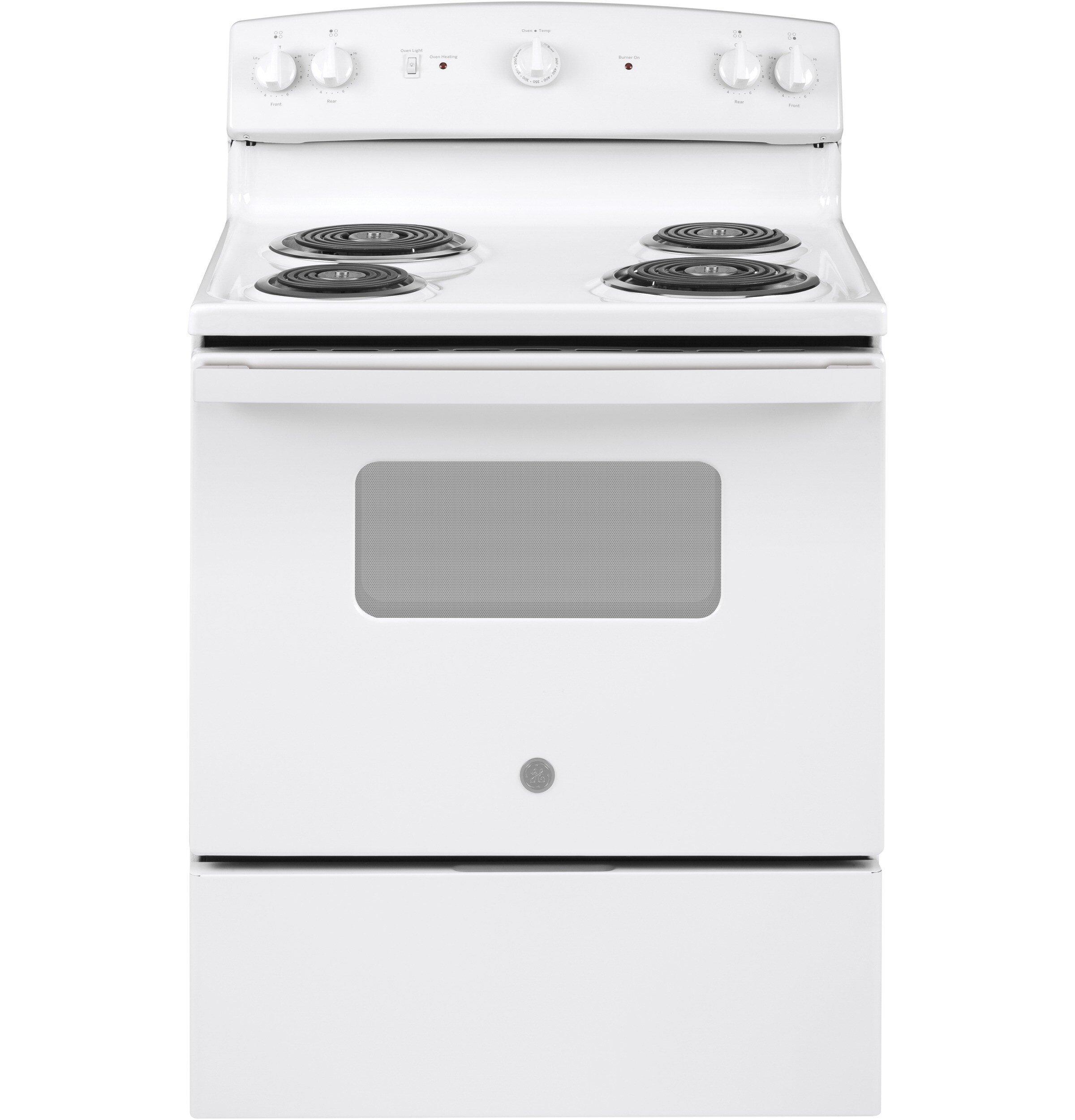 GE&reg; White 30 in. Electric 4-Burner Coil Freestanding Range 