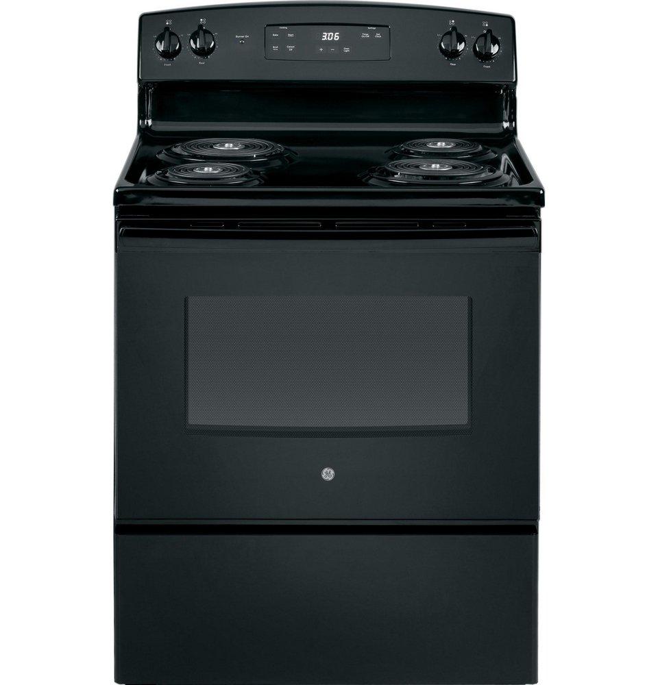 GE&reg; Black 30 in. Electric 4-Burner Coil Freestanding Range 