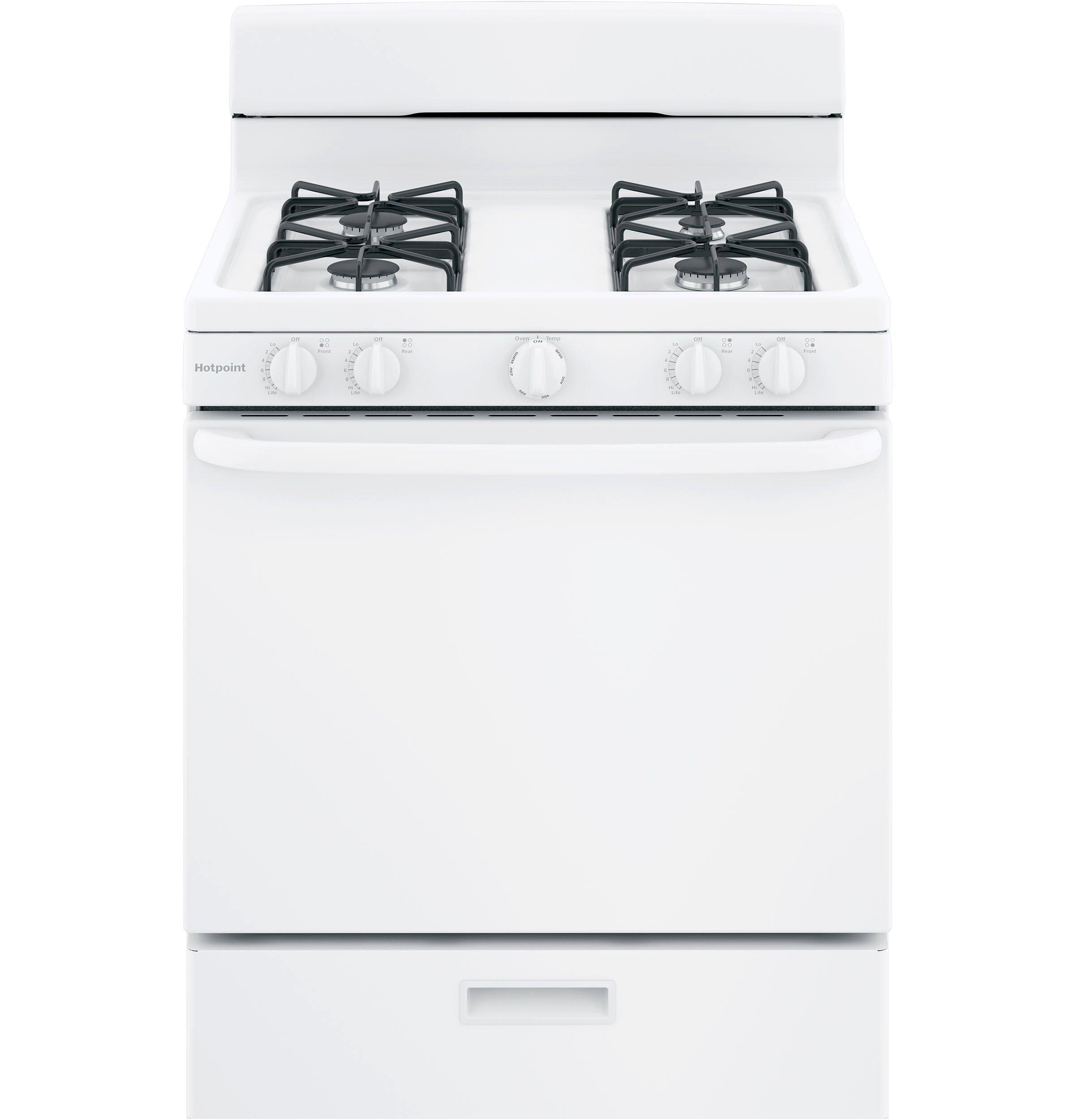 GE Hotpoint White 30 in. Gas 4-Burner Sealed Freestanding Range 