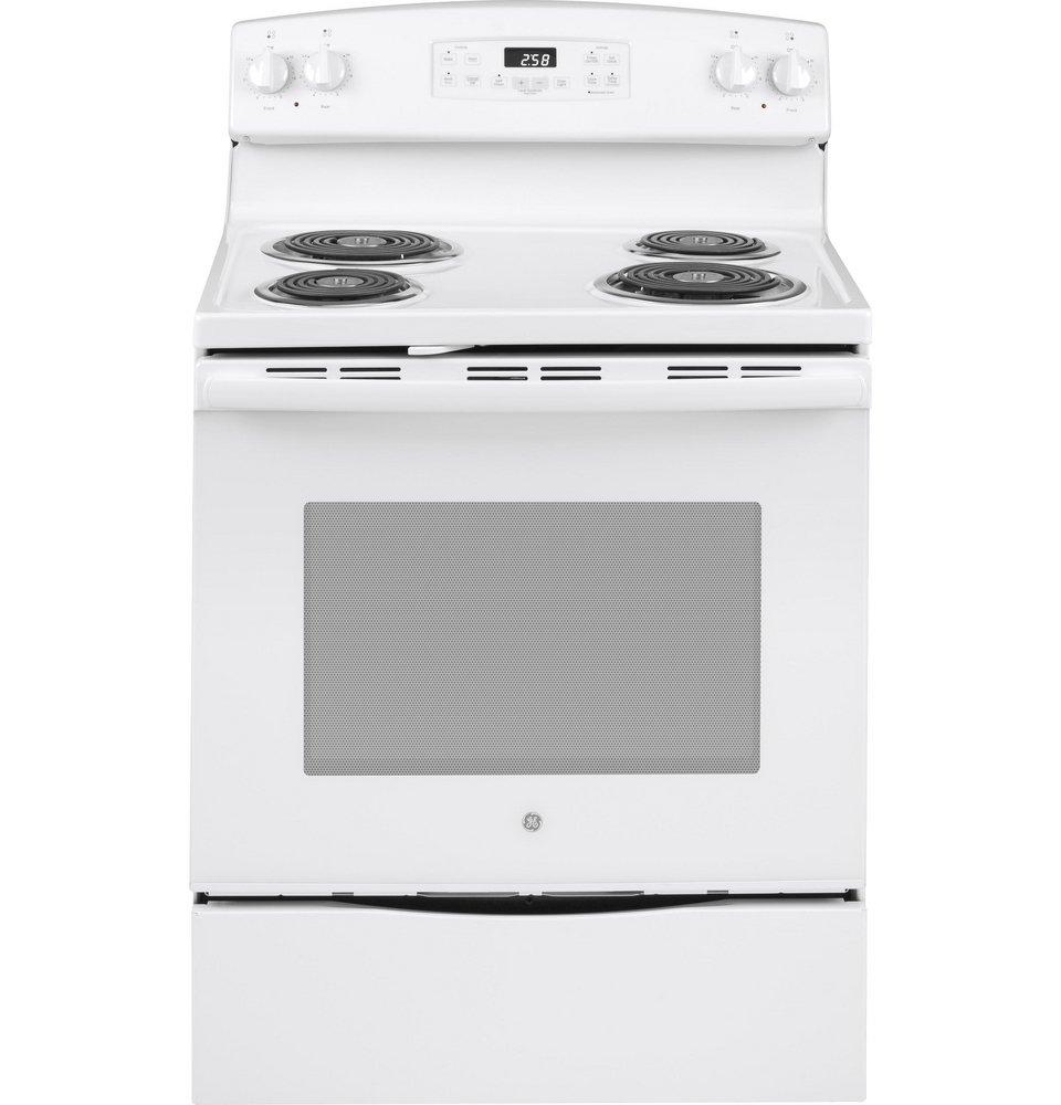 GE&reg; White 30 in. Electric 4-Burner Coil Freestanding Range 