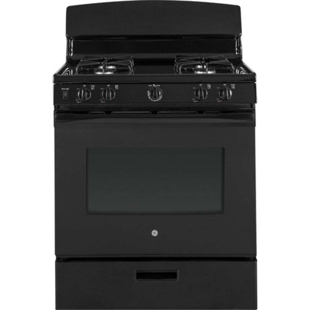 GE&reg; Black 30 in. Gas 4-Burner Sealed Freestanding Range 