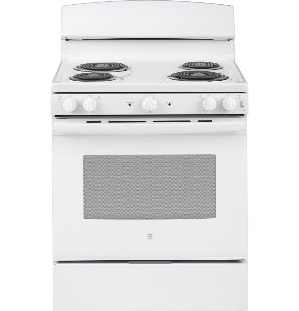GE&reg; White 30 in. Electric 4-Burner Coil Freestanding Range 