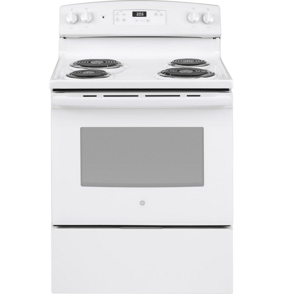 GE&reg; White 30 in. Electric 4-Burner Coil Freestanding Range 