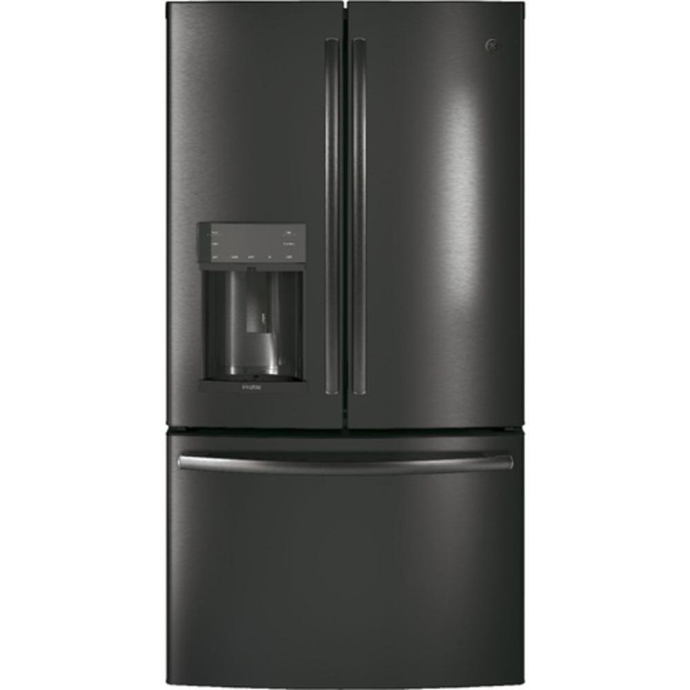 GE&reg; Black Stainless Steel 35-3/4 in. 22.1 cu. ft. Bottom Mount Freezer,Counter Depth and French Door Refrigerator 