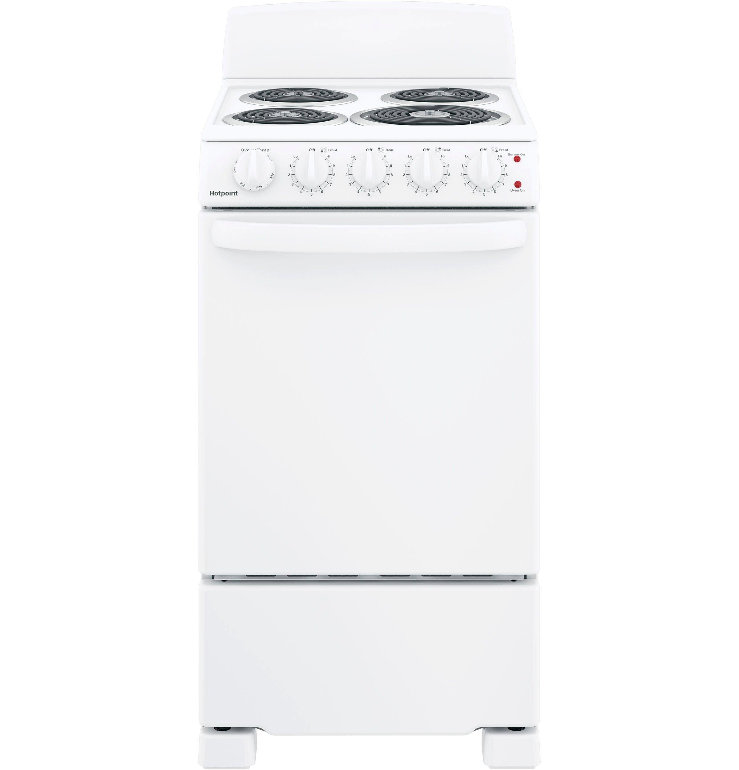 GE Hotpoint White 19-3/4 in. Electric 4-Burner Coil Freestanding Range 