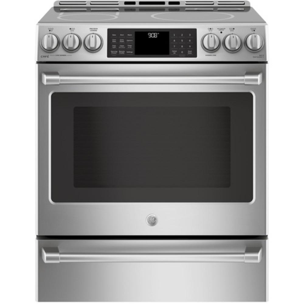 GE&reg; Stainless Steel/Grey 30 in. Electric 5-Burner Induction Slide-in Range 