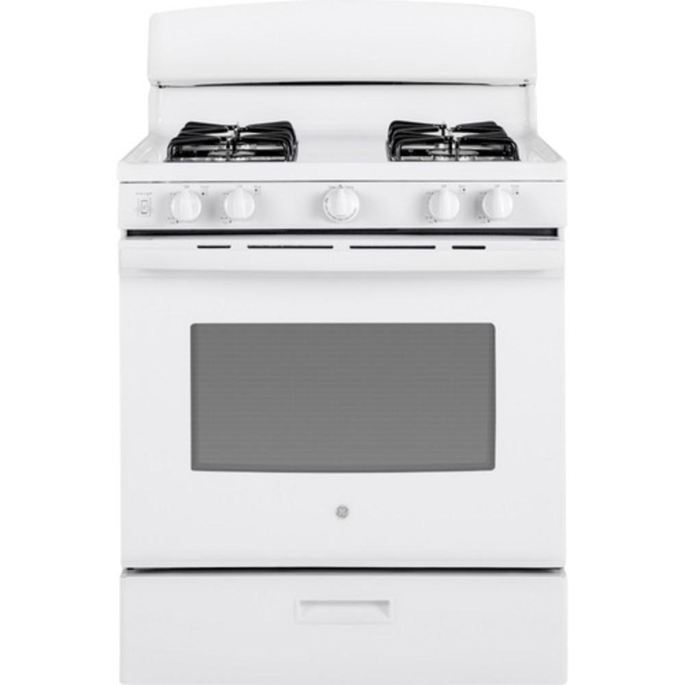 GE&reg; White 30 in. Gas 4-Burner Sealed Freestanding Range 