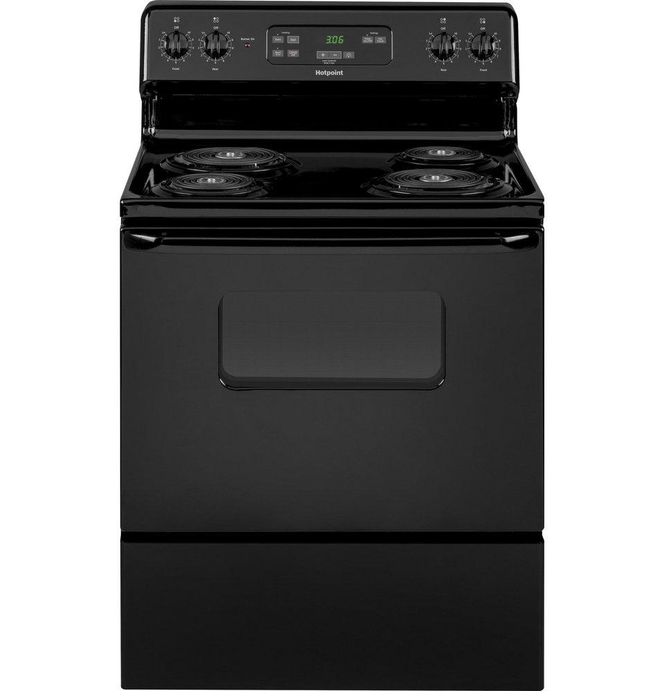 Hotpoint&reg; Black 30 in. Electric 4-Burner Coil Freestanding Range 
