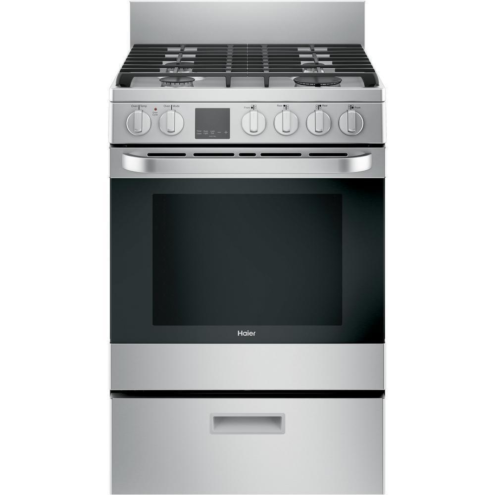 Haier Stainless Steel/Black 24 in. Gas 4-Burner Sealed Freestanding Range 