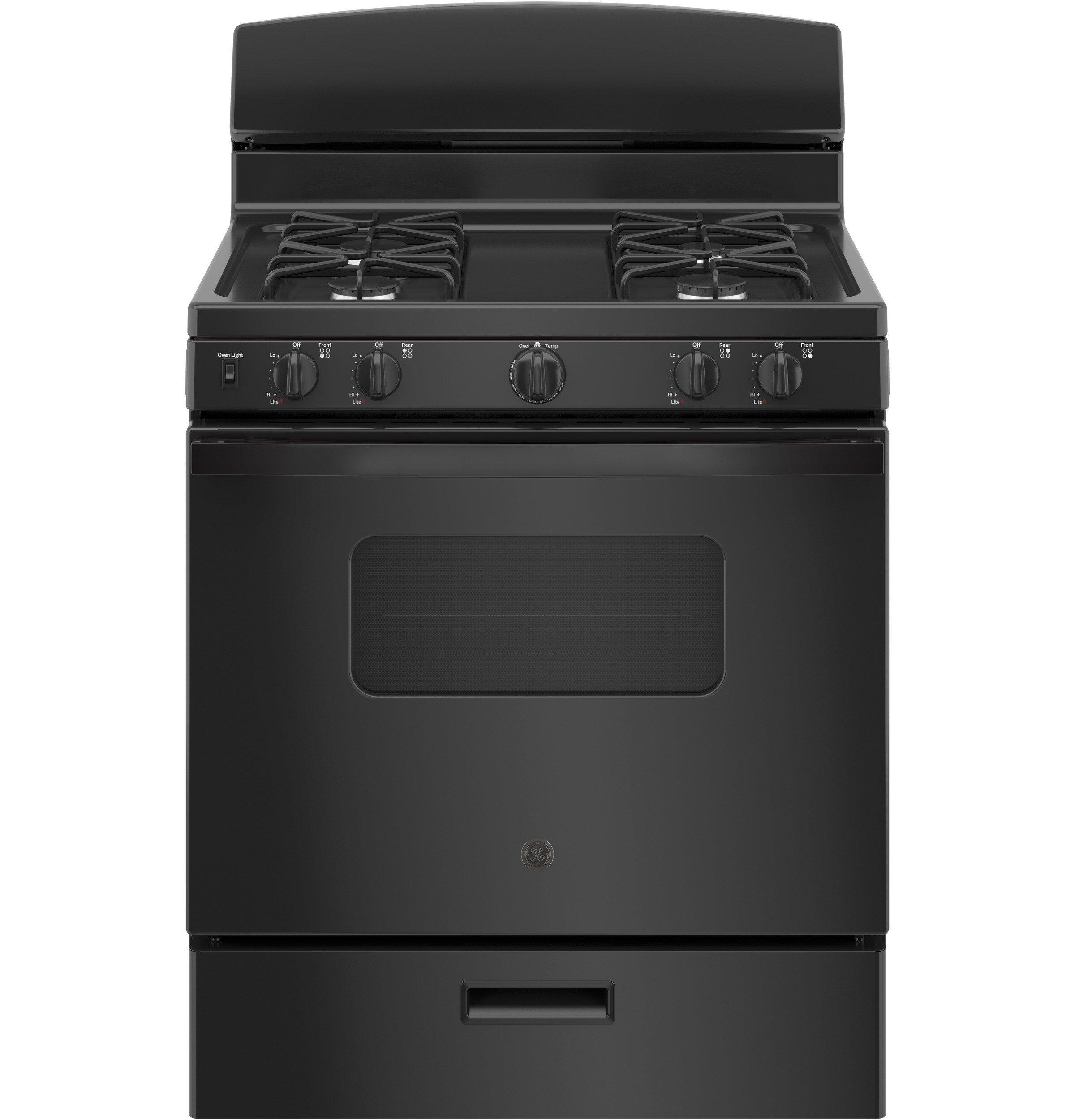 GE&reg; Black 30 in. Gas 4-Burner Sealed Freestanding Range 