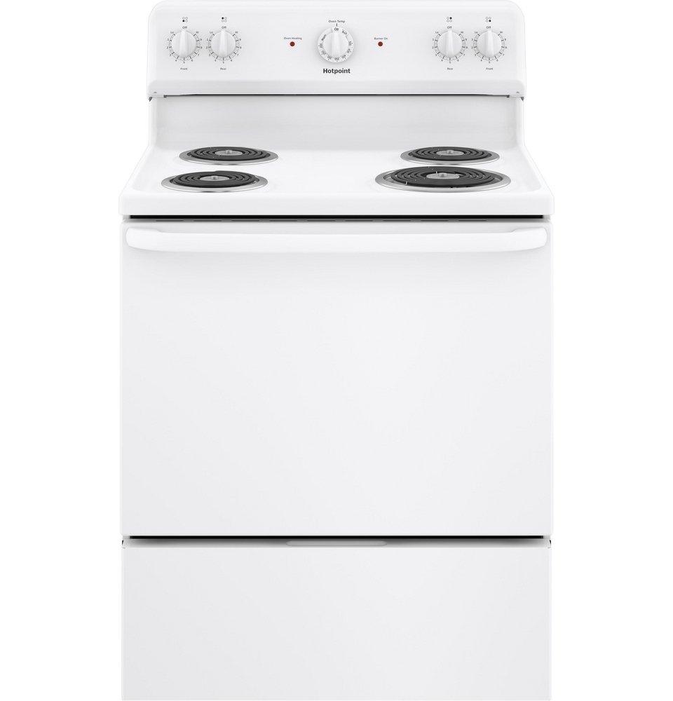 Hotpoint&reg; White 30 in. Electric 4-Burner Coil Freestanding Range 