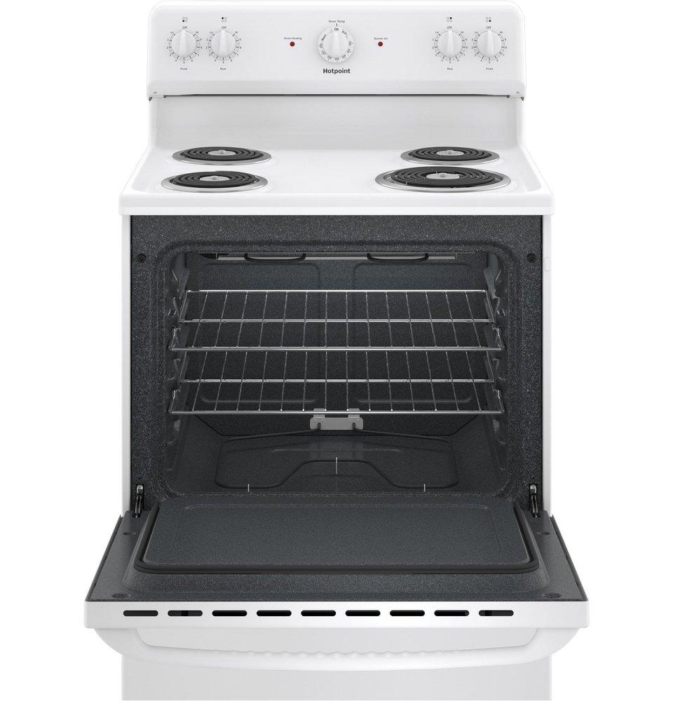 Hotpoint&reg; White 30 in. Electric 4-Burner Coil Freestanding Range 