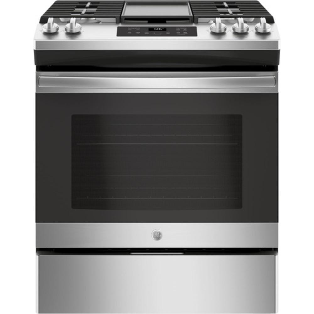 GE&reg; Stainless Steel 30 in. Gas 5-Burner Sealed Slide-in Range 