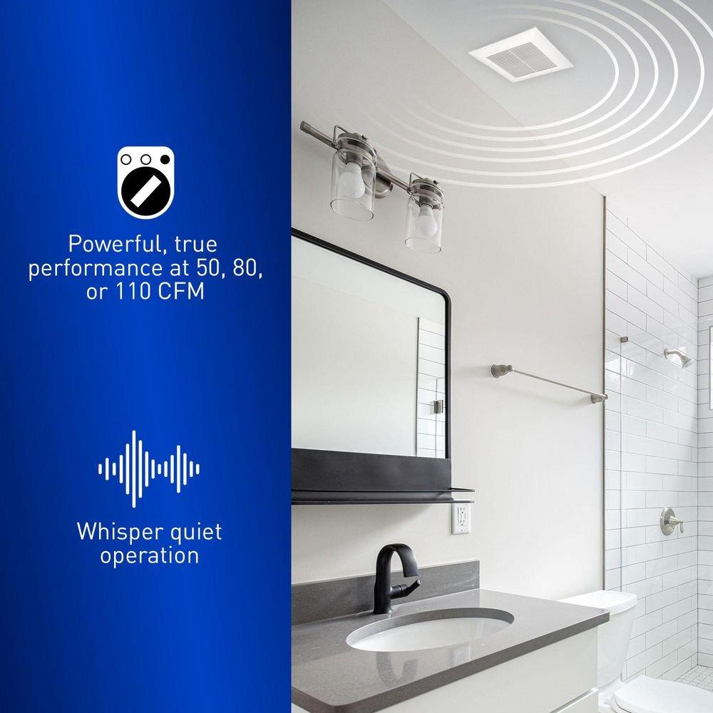 Panasonic White 50-80-110 CFM Ceiling Mount Bathroom Exhaust Fan with Smartflow&trade; ECM Motor in White - 0.3-0.9 Sones - Energy Star Rated 