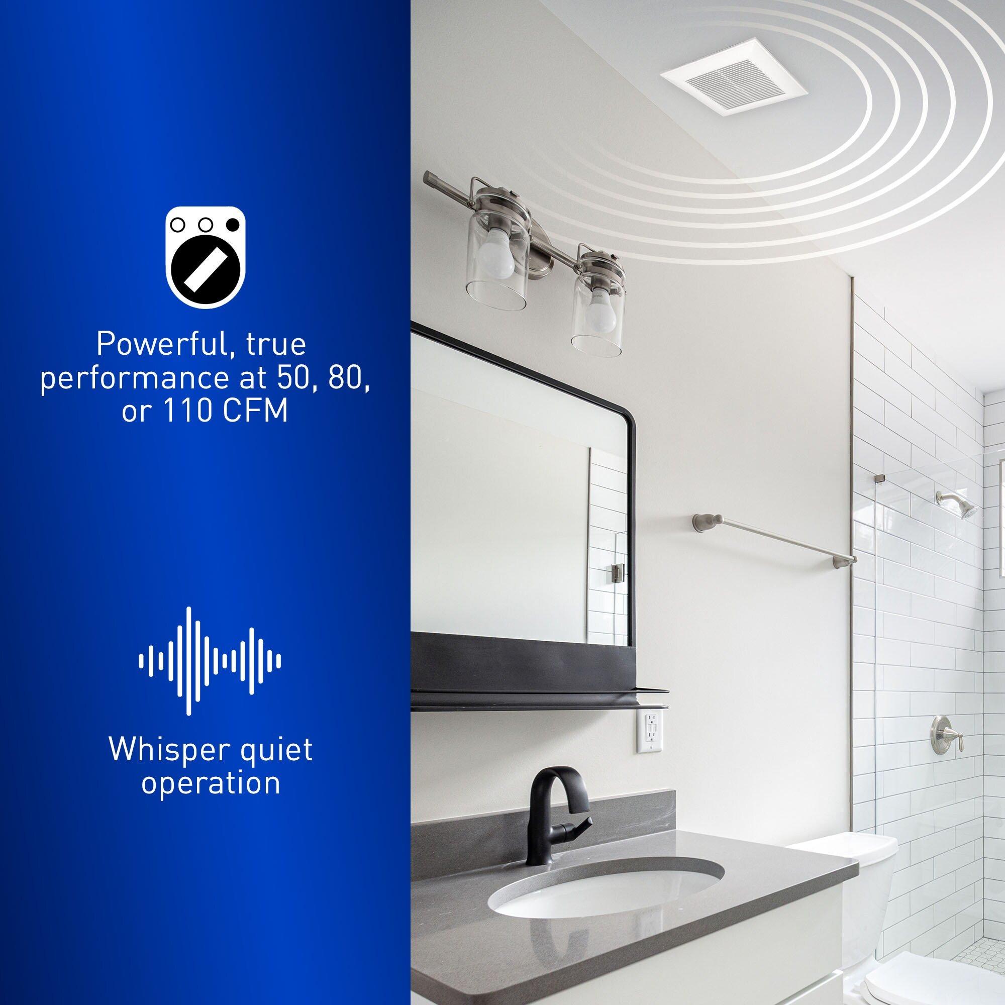 Panasonic White 50-80-110 CFM Ceiling Mount Bathroom Exhaust Fan with Smartflow&trade; ECM Motor in White - 0.3-0.9 Sones - Energy Star Rated 