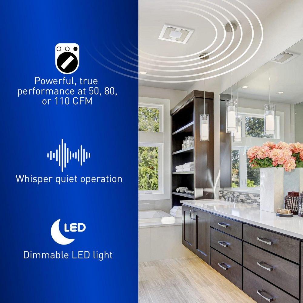 Panasonic White 50-80-110 CFM Ceiling Mount Bathroom Exhaust Fan with Smartflow&trade; ECM Motor in White - 0.3-0.9 Sones - Energy Star Rated 