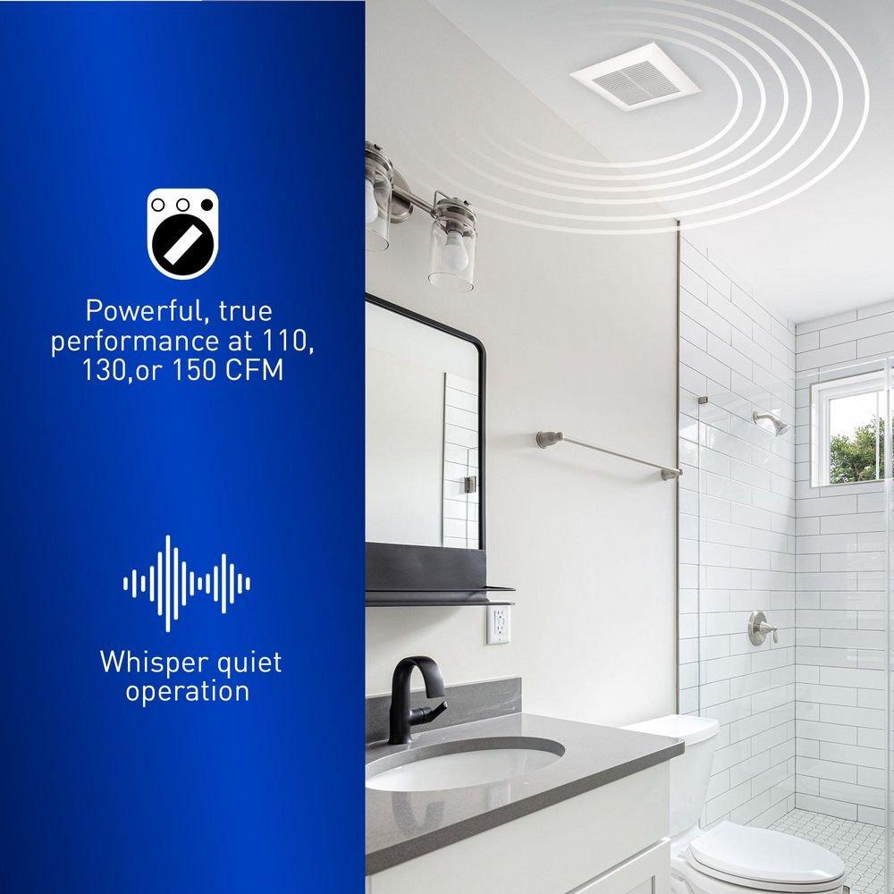 Panasonic White 110-130-150 CFM Ceiling Mount Bathroom Exhaust Fan with Smartflow&trade; ECM Motor in White - 0.3-0.7 Sones - Energy Star Rated 