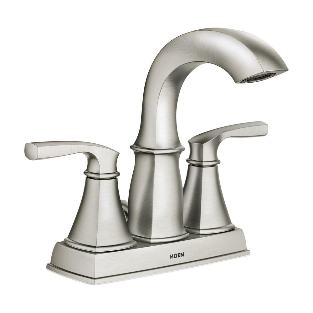 Moen Spot Resist Brushed Nickel 1.2 gpm 3 Hole Deck Mount Bathroom Sink Faucet with Double Lever Handle Centerset Spout 