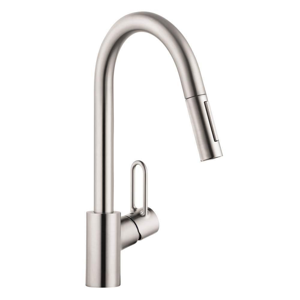 AXOR Steel Optic Single Handle Pull Down Kitchen Faucet 